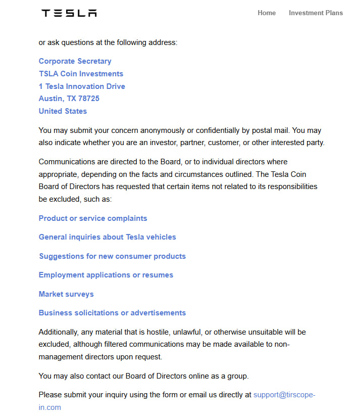 Screenshot from the website - use of the Tesla brand