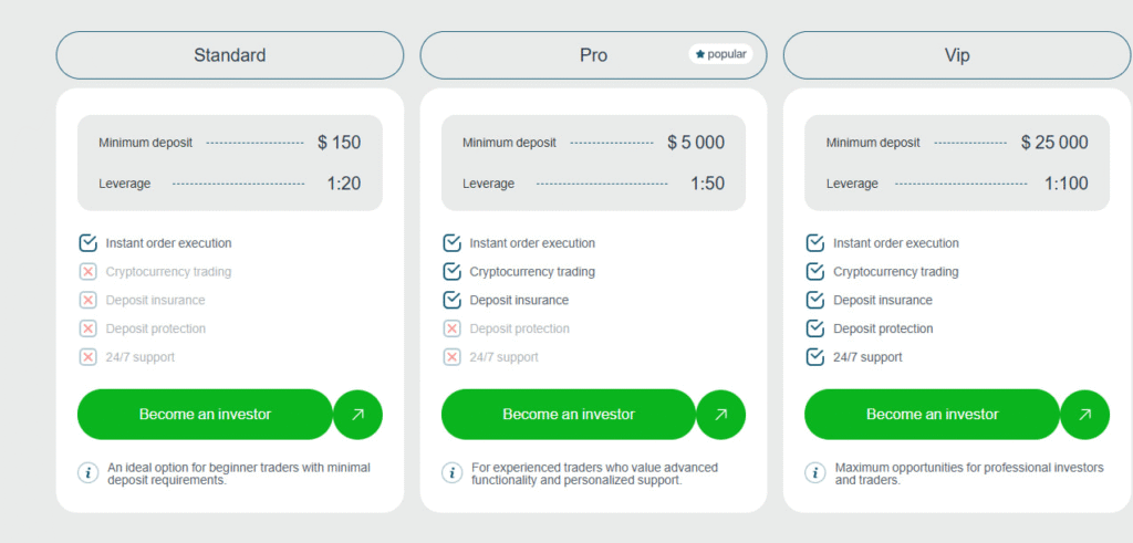 Website screenshot - tariff plans 