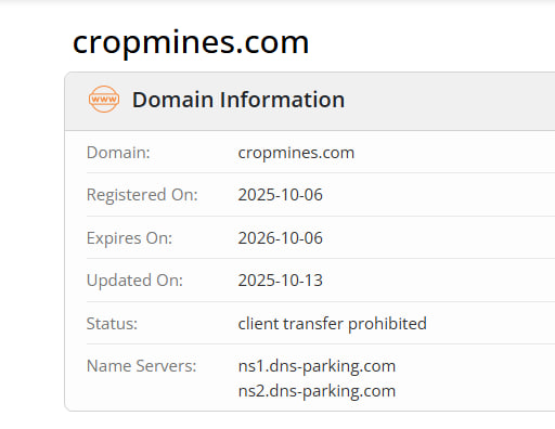 CropMines.com has no history, no reputation, and no digital footprint outside its own website.