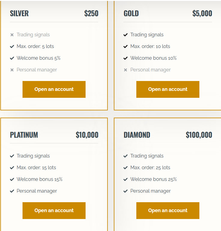 Website screenshot - tariff plans