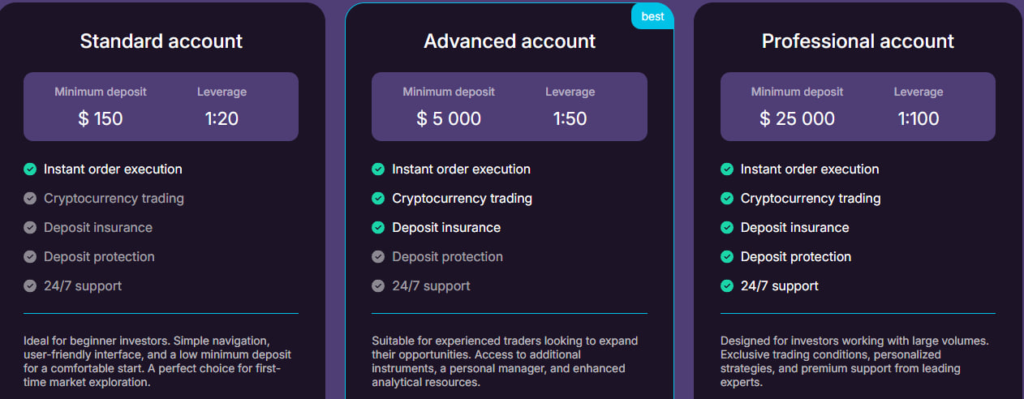 Website screenshot - tariff plans