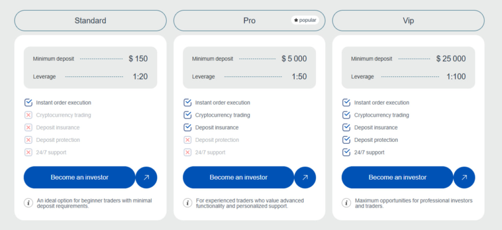 Website screenshot - tariff plans 