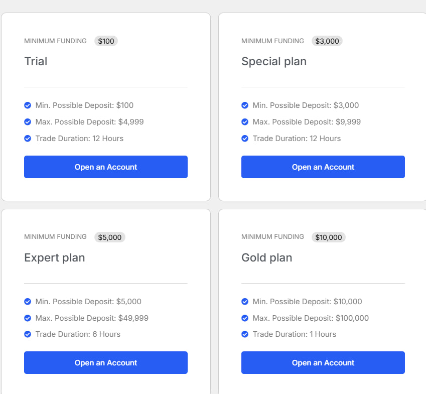 Website screenshot - tariff plans 