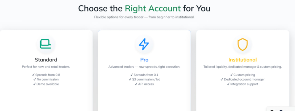 Website screenshot - tariff plans 