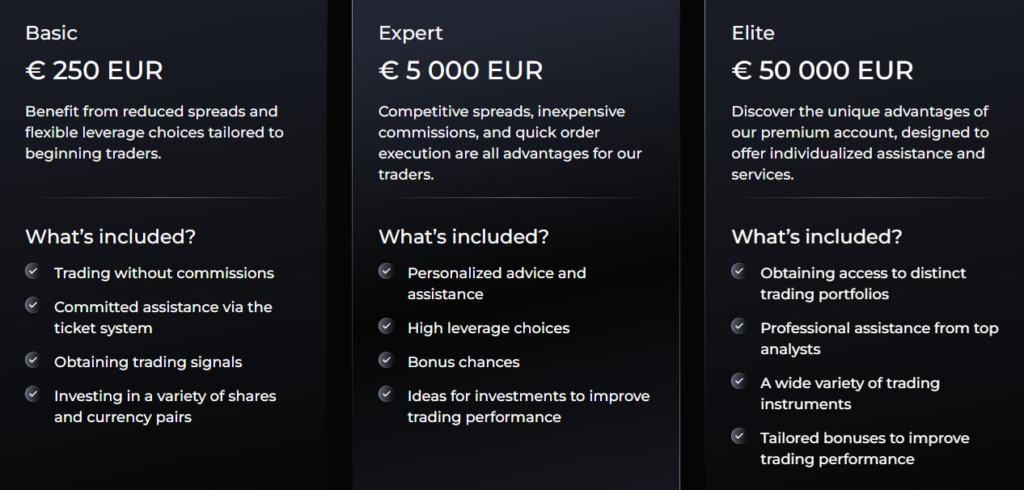Website screenshot - tariff plans