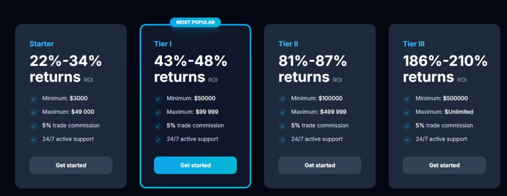 Website screenshot - tariff plans
