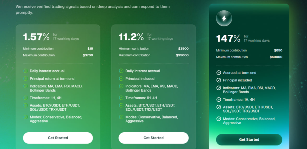 Website screenshot - tariff plans