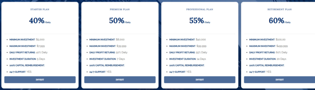 Website screenshot - tariff plans 