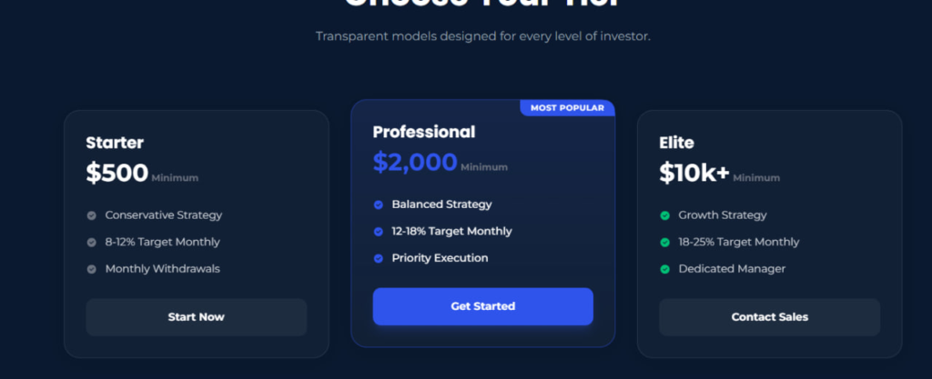 Tariff plans - screenshot from the website 
