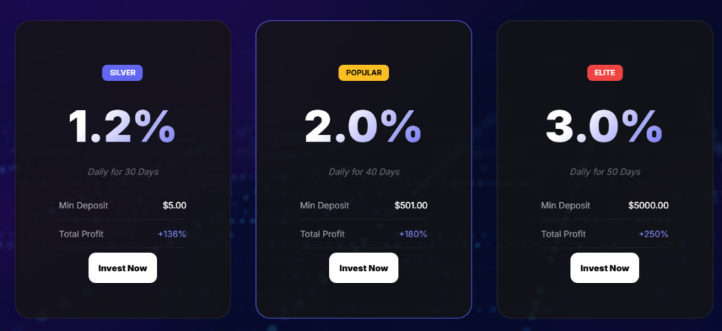 Tariff plans - screenshot from the website 