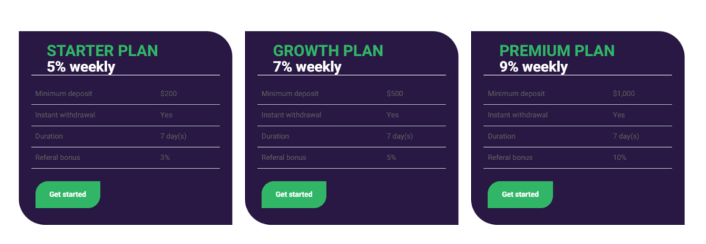 Tariff plans - screenshot from the website