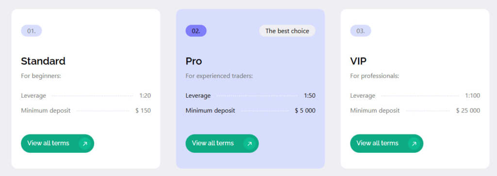 Tariff plans - screenshot from the website 
