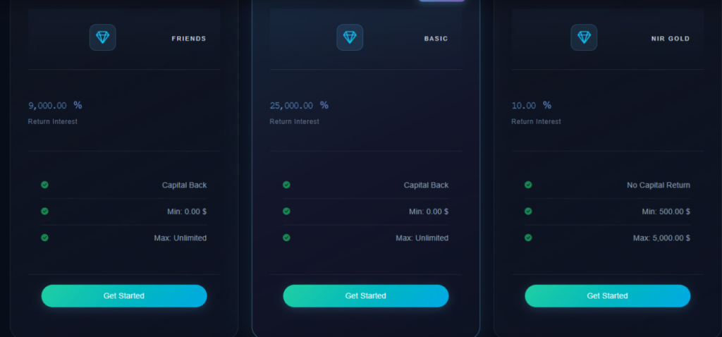 Tariff plans - screenshot from the website