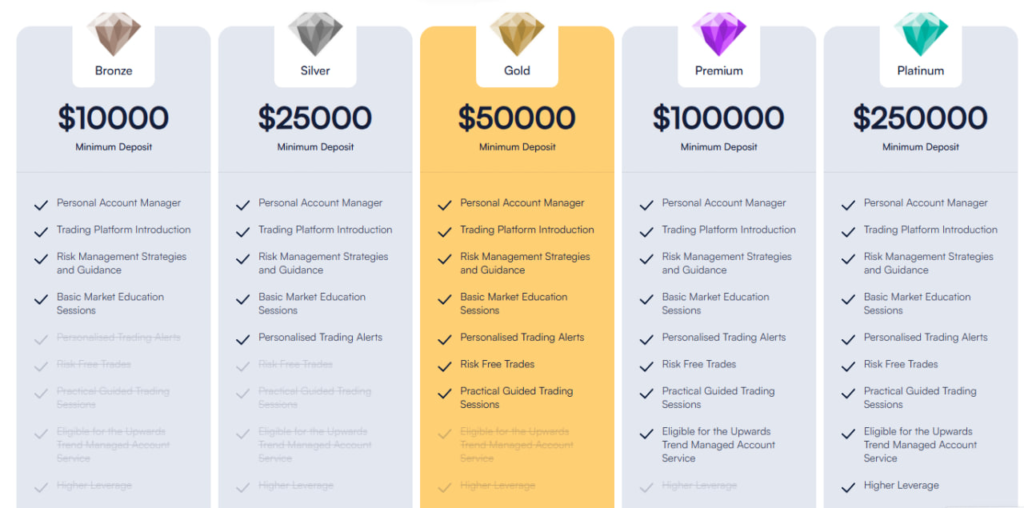 Tariff plans - screenshot from the website