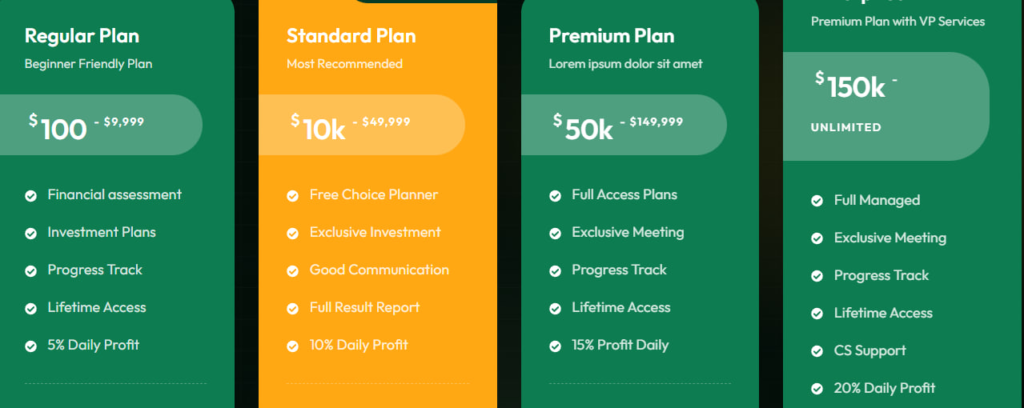Tariff plans - screenshot from the website 