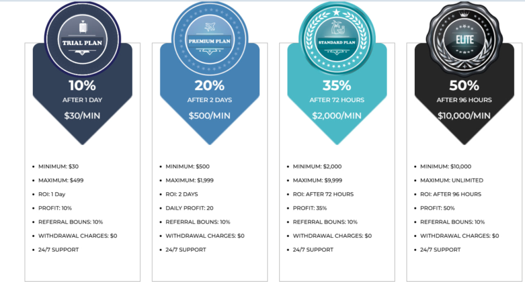Tariff plans - screenshot from the website 