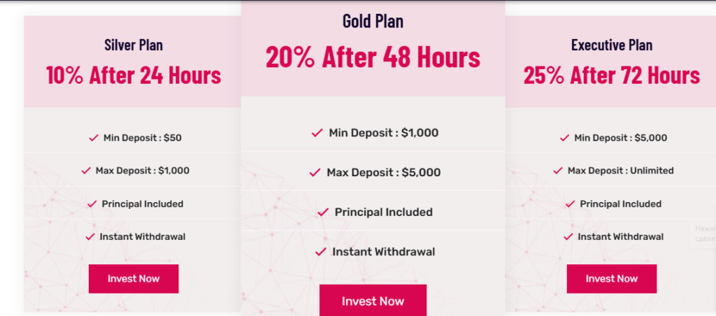 Tariff plans - screenshot from the website