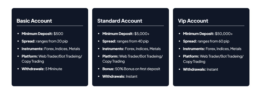 Tariff plans - screenshot from the website 